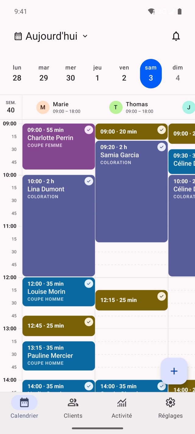 L’agenda du jour dans l’application Crenoly, sur téléphone
